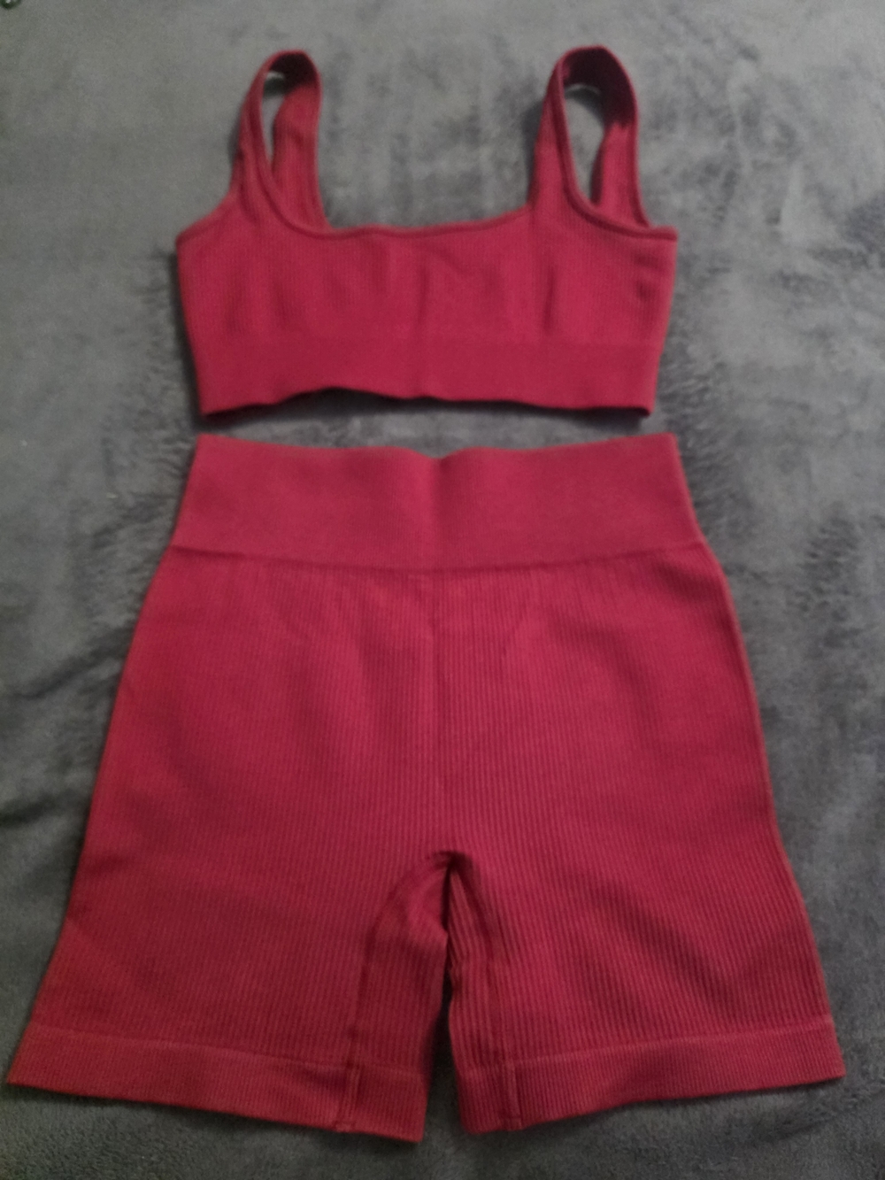 Ribbed Two-Piece Crop Top & High-Waist Shorts Set - Red